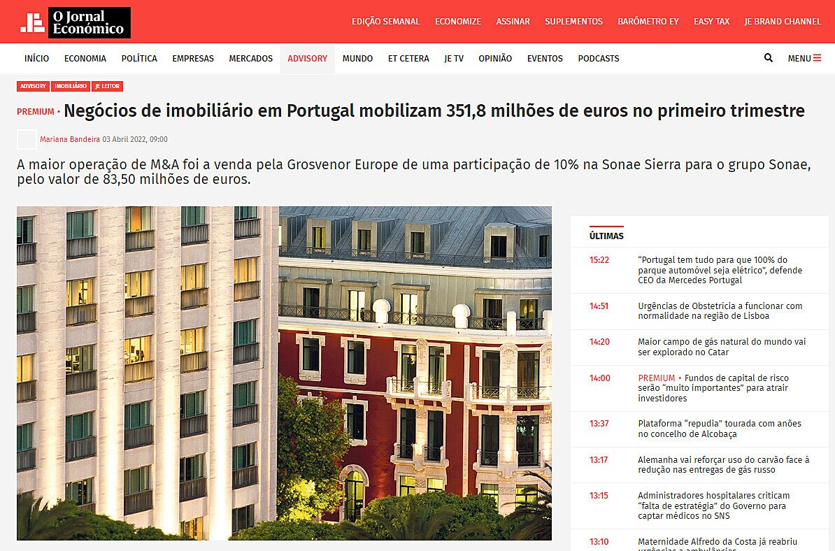 Negcios de imobilirio em Portugal mobilizam 351,8 milhes de euros no primeiro trimestre